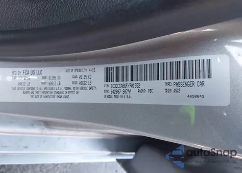 2015 Chrysler 200 Limited z USA, uszkodzony, nr VIN 1C3CCCAB6FN701552